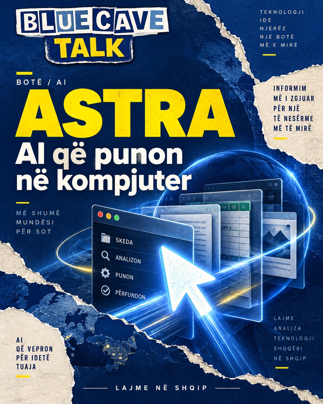 Blue Cave Talk — GPT‑6 Astra: gara e AI kalon te puna në kompjuter · Ilustrim konceptual AI.
