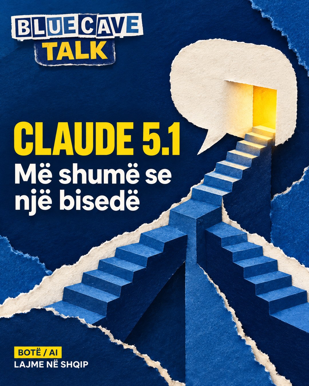 Blue Cave Talk — Claude 5.1 synon detyra më të gjata. Çka ndryshon për ekipet? · Ilustrim konceptual AI.