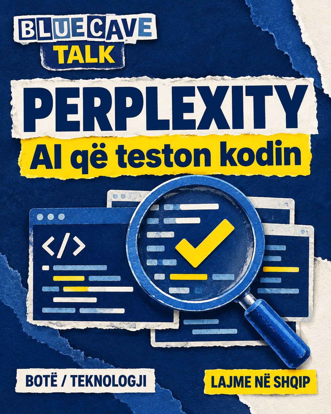 Blue Cave Talk — Perplexity po e përdor AI edhe për të testuar softuerin · Ilustrim konceptual AI.